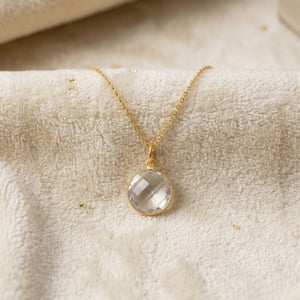 18ct Gold Plated White Topaz April Birthstone Crystal Charm Necklace - Fine Beaded Chain