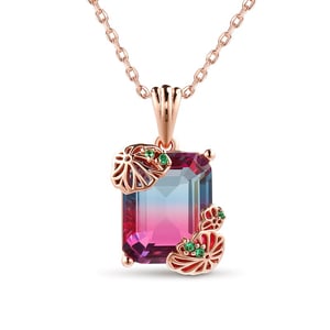 Jeulia "Eternal Pure Bliss" Water Lilies Inspired Emerald Cut Sterling Silver Necklace