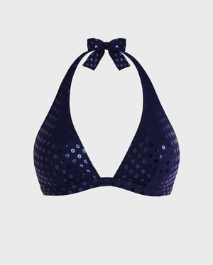 Vilebrequin - Women Halter Bikini Top Relief Sparkling - Swimwear - Fleche - Blue - Size XL