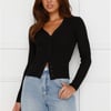 Buttoned Up Ribbed Long Sleeve Top Black