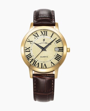 Genesis Gents 38mm Three-hands Date Brown-tone Gold dial Leather strap swiss watch - 38 mm