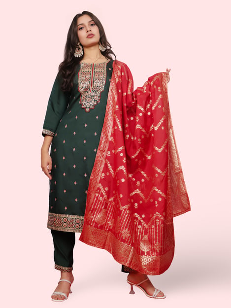 Women's Viscose Kurta-Pant, and Dupatta Set