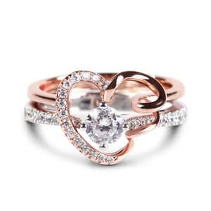 Jeulia Interlocking Two Tone Round Cut Sterling Silver Ring Set