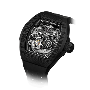 TSAR BOMBA Men's Full Carbon Fiber Automatic Watch | Black | Skeleton Dial | Interchangeable Bezel & Strap | 10ATM Waterproof Luxury Sport Timepiece | Atomic TB8218