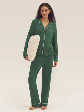 Long Sleeve Bamboo Pajama Set ADELINE - Evergreen / Bottoms / XXL