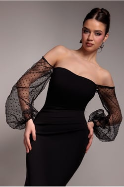 Goddiva Dobby Organza Bishop Sleeve Multiway Maxi Dress - Black