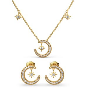 Jeulia "Moon and Star" Round Cut Sterling Silver Jewelry Set