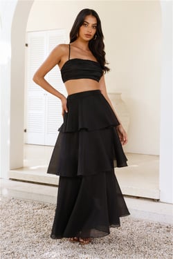 Two Becomes One Frill Maxi Skirt Black