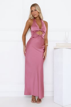Polished Perspective Halter Satin Maxi Dress Pink