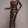 Goddiva Floral Sequin Mesh Maxi - Gold