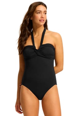 Halter Bandeau Swimsuit Black - UK 12