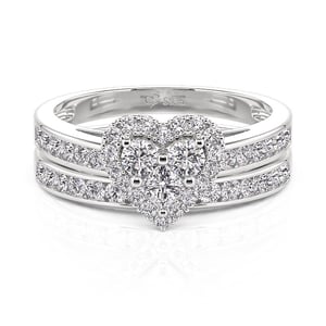 Jeulia Halo Heart Shaped Promise Ring Set