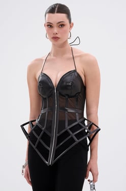 AKIRA All The Drama Cut Out Corset Top | Black | Size Large