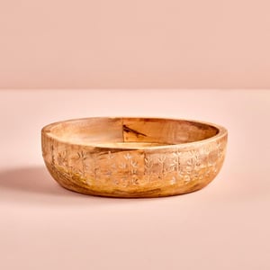Flowers Carved  Mango Wood Decorative Bowl