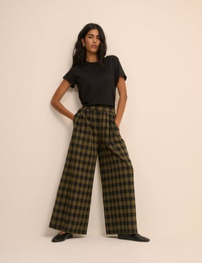 Green Check Wide Leg Jerrow Trousers