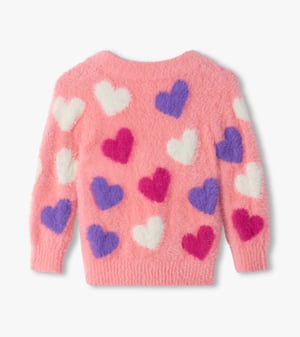 Girls Jumbo Hearts Fuzzy Cardigan