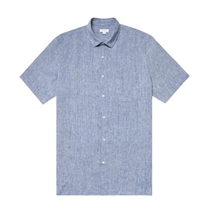 Sunspel SS Italian Linen Shirt Bluestone Melange