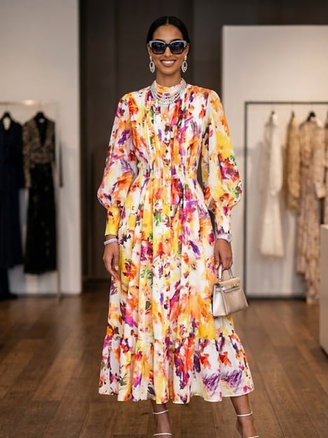 Multicolor Floral Abstract Print Maxi Dress HUDSON New Collection FASHION BYMANYC ® New York