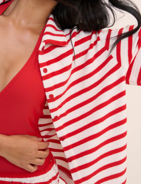 Red Striped Towelling Beach Shirt