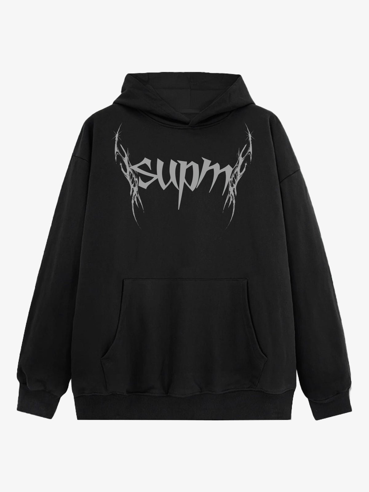 Washed Gothic Spike Letter Hoodie - Black / XL