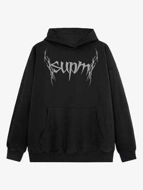 Washed Gothic Spike Letter Hoodie - Black / XL