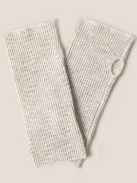 100% Cashmere Fingerless Knit Gloves - Gray / One Size