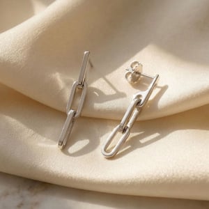 Paperclip link chain everyday drop sterling silver earrings