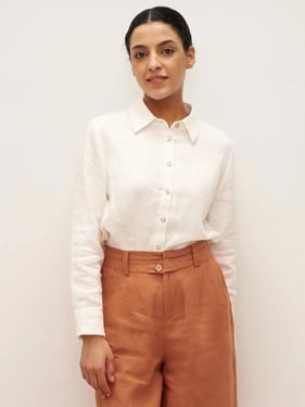 100% Linen Button-Front Shirt with Extended Hem JOVAN - Optic White / XXL