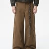 Washed Cargo Webbing Barrel Pants - Dark Brown / S