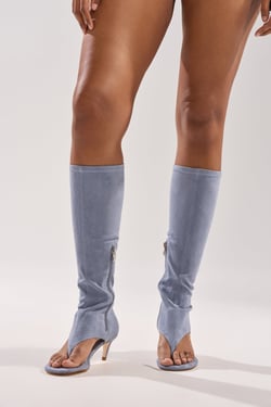 AKIRA Azalea Wang Cecile Light Blue Faux Suede Sandal | Size 11