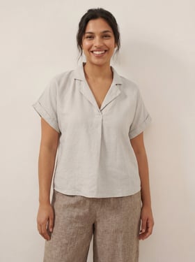 100% Linen Blazer-Inspired Pullover Top DINA - Light Grey / XXL