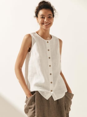 100% Linen Buttons Down Tank Top ERIN - Optic White / XXL