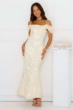 You’re Magic Off Shoulder Mesh Maxi Dress Yellow