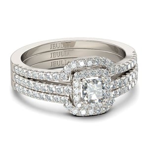 Jeulia 3PC Halo Sterling Silver Ring Set