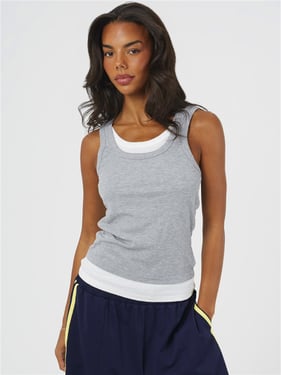 Brave Soul Stella Double Layer Vest - Grey Marl / White - XS