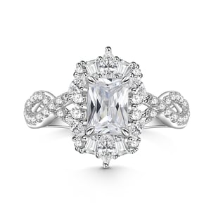 Jeulia Twist Halo Engagement Ring Radiant Cut Sterling Silver