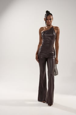 AKIRA Lemme Show You What I Got PU Jumpsuit | Brown | Size XL