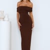 Soft Whispers Off Shoulder Maxi Dress Brown