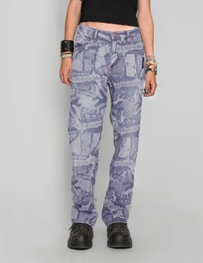 Peace' Laser Print Jeans in Light Blue