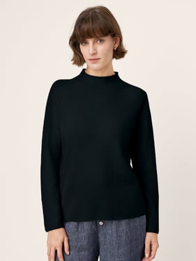100% Mongolian Cashmere Seamless Rolled-Edge Mock Neck Sweater JANIE - Charcoal Black / XL
