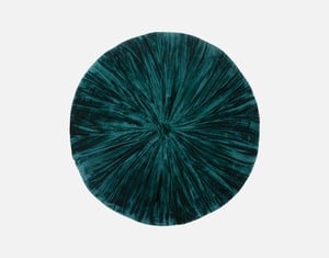 QE Home Pleated Velvet Round Cushion in Ocean, Green