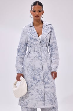 AKIRA Booked N Busy Jacquard Trench Coat | Light Blue | Size 1X