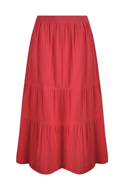 Weird Fish Lathika Organic Cotton Tiered Midi Skirt Crimson Size 16