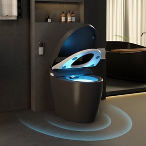 Set of Two Modern Black Smart 1.28 GPF Floor Mounted Elongated Toilet and Bidet with Seat