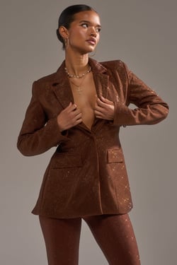 AKIRA Make A Toast Rhinestone Blazer | Brown | Size 1X