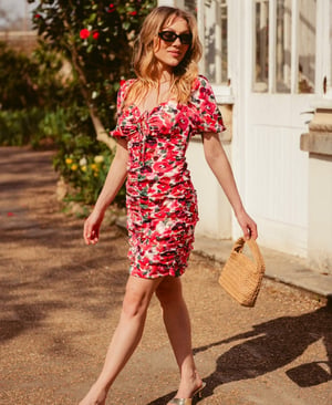 Pink Rose Ruched Detail Mini Dress - 18
