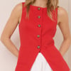 Red Linen-Blend Tailored Longline Waistcoat