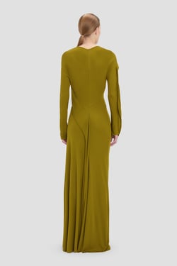 Victoria Beckham Closed Neck Drape Gown In Moss - 16 - Womens