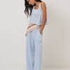 Light Blue Linen-Blend Wide Leg Trousers