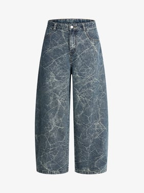 Retro Crackle-Washed Barrel Jeans - Blue / 2XL